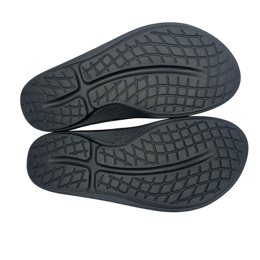 OOFOS OOlala Recovery Sandals Womens 8 EU 39 Black Metallic Silver Flip Flops - Picture 5 of 7